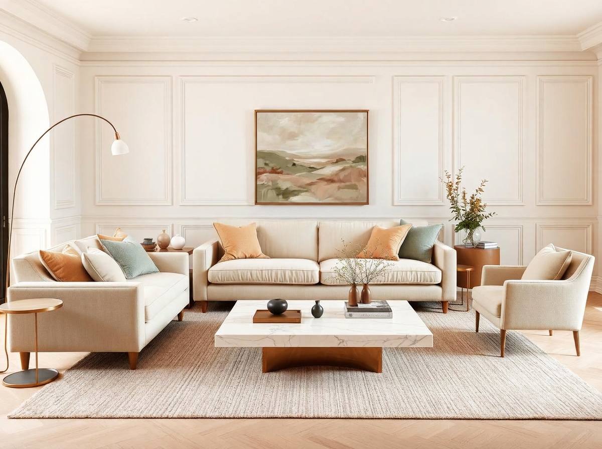 Fully styled designer living room from co-op vendor lines